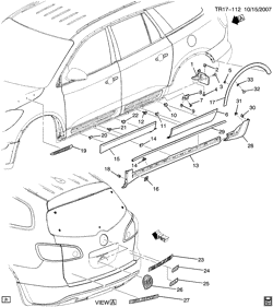 RR СТРУКТУРА КУЗОВА - МОЛДИНГИ И ОТДЕЛКА - УКЛАДКА ГРУЗА Chevrolet Traverse (2WD) 2008-2010 RV1 MOLDINGS/BODY-BELOW BELT (BUICK W49)