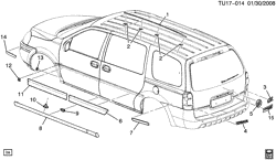 RR СТРУКТУРА КУЗОВА - МОЛДИНГИ И ОТДЕЛКА - УКЛАДКА ГРУЗА Chevrolet Uplander (AWD) 2006-2006 UX1 MOLDINGS & DECALS (BUICK W49)