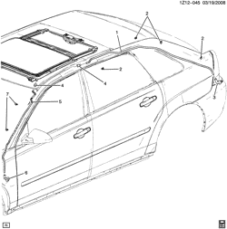 МОЛДИНГИ КУЗОВА-ЛИСТОВОЙ МЕТАЛ-ФУРНИТУРА ЗАДНЕГО ОТСЕКА-ФУРНИТУРА КРЫШИ Chevrolet Malibu 2004-2007 Z68 SUNROOF DRAINAGE (CF5)