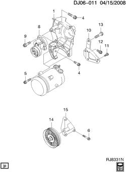 FRONT SUSPENSION-STEERING Chevrolet Optra (Canada) 2004-2007 J STEERING PUMP MOUNTING & A/C COMPRESSOR