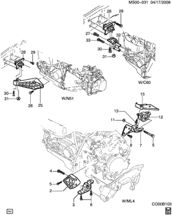 4-CYLINDER ENGINE Chevrolet Chevy 2009-2012 S ENGINE & TRANSMISSION MOUNTING (AUTOMATIC TRANS ML4)
