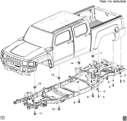 КРЕПЛЕНИЕ КУЗОВА-КОНДИЦИОНЕР-АУДИОСИСТЕМА Hummer H3 SUV - 06 Bodystyle (Right Hand Drive) 2009-2010 N1(43) BODY MOUNTING