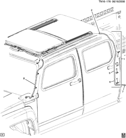 КАБИНА И КУЗОВНЫЕ ДЕТАЛИ-ДВОРНИКИ-ЗЕРКАЛА-ДВЕРИ-ОТДЕЛКА-РЕМНИ БЕЗОПАСНОСТИ Hummer H3 SUV - 06 Bodystyle (Left Hand Drive) 2009-2010 N1(43) SUNROOF DRAINAGE (CF5)