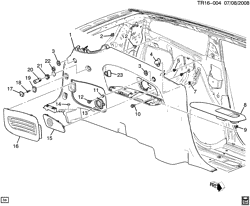 CAB AND BODY PARTS-WIPERS-MIRRORS-DOORS-TRIM-SEAT BELTS Chevrolet Traverse (2WD) 2010-2011 RV1 TRIM/INTERIOR-BODY SIDE REAR-LH QUARTER DETAIL (CHEVROLET X88, PREMIUM AUDIO UQA,UQS, MANUAL LIFTGATE TB4)