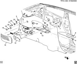 CAB AND BODY PARTS-WIPERS-MIRRORS-DOORS-TRIM-SEAT BELTS Chevrolet Traverse (AWD) 2009-2011 RV1 TRIM/INTERIOR-BODY SIDE REAR-LH QUARTER DETAIL (CHEVROLET X88, PREMIUM AUDIO UQA,UQS, POWER LIFTGATE TB5)