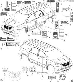 METAL DA CHAPA DA EXTREMIDADE DIANTEIRA-AQUECEDOR-MANUTENÇÃO DO VEÍCULO Buick Enclave (2WD) 2009-2009 RV1 LABELS (G.M.C. Z88)
