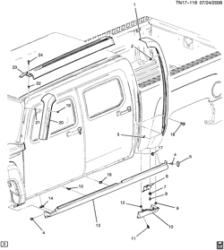 RR СТРУКТУРА КУЗОВА - МОЛДИНГИ И ОТДЕЛКА - УКЛАДКА ГРУЗА Hummer H3 SUV - 06 Bodystyle (Right Hand Drive) 2009-2010 N1(43) MOLDINGS