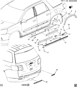 RR СТРУКТУРА КУЗОВА - МОЛДИНГИ И ОТДЕЛКА - УКЛАДКА ГРУЗА Chevrolet Traverse (2WD) 2009-2010 RV1 MOLDINGS/BODY-BELOW BELT (G.M.C. Z88)