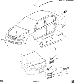 BODY MOLDINGS-SHEET METAL-REAR COMPARTMENT HARDWARE-ROOF HARDWARE Chevrolet Cobalt 2008-2008 A69 MOLDINGS/BODY