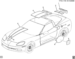 BODY MOLDINGS-SHEET METAL-REAR COMPARTMENT HARDWARE-ROOF HARDWARE Chevrolet Corvette 2009-2009 Y07-87 DECALS/BODY (COMPETITION SPORT PACKAGE CSC)