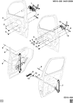 WINDSHIELD-WIPER-MIRRORS-INSTRUMENT PANEL-CONSOLE-DOORS Chevrolet Chevy 2009-2012 S WINDOW REGULATOR & HARDWARE/FRONT/REAR