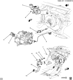 4-CYLINDER ENGINE Pontiac G5 2007-2007 A CLUTCH PEDAL & CYLINDERS (L61/2.2F,LE5/2.4B, M86)