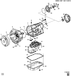 FREIOS Cadillac STS 2007-2008 D29 AUTOMATIC TRANSMISSION (MYB) (6L50) CASE & RELATED PARTS