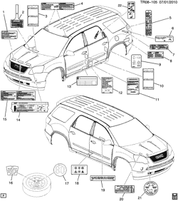 METAL DA CHAPA DA EXTREMIDADE DIANTEIRA-AQUECEDOR-MANUTENÇÃO DO VEÍCULO Buick Enclave (AWD) 2007-2008 RV1 LABELS (G.M.C. Z88)