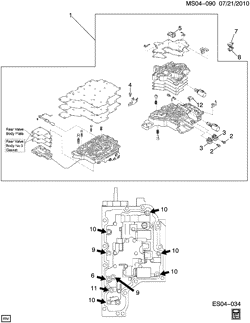 4-СКОРОСТНАЯ МЕХАНИЧЕСКАЯ КОРОБКА ПЕРЕДАЧ Chevrolet Chevy 2009-2012 S AUTOMATIC TRANSMISSION (ML4) PART 15. VALVE BODY