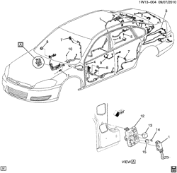 BODY WIRING-ROOF TRIM Chevrolet Impala 2006-2010 W19 WIRING HARNESS/BODY (EXC POLICE PACKAGE 9C1,9C3)