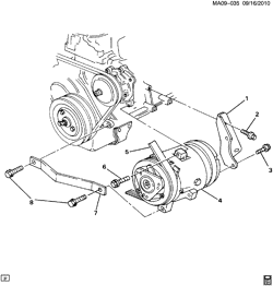 BODY MOUNTING-AIR CONDITIONING-AUDIO/ENTERTAINMENT Chevrolet Celebrity 1987-1990 A A/C COMPRESSOR MOUNTING (LR8)