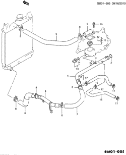 COOLING SYSTEM-GRILLE-OIL SYSTEM Chevrolet Metro 1992-1994 M69 ENGINE COOLANT THERMOSTAT & HOSE (MANUAL MM5)