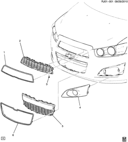 LUBRIFICAÇÃO - ARREFECIMENTO - GRADE DO RADIADOR Chevrolet Sonic Sedan (Canada and US) 2013-2015 JV,JW69 GRILLE/RADIATOR (FOG LAMP T3U)