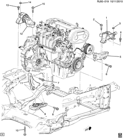 4-CYLINDER ENGINE Chevrolet Sonic Sedan (Canada and US) 2013-2015 JU,JV,JW69 ENGINE & TRANSMISSION MOUNTING (LUW/1.8H,LWE/1.8G, AUTOMATIC MH9)