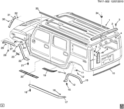 RR BODY STRUCTURE-MOLDINGS & TRIM-CARGO STOWAGE Hummer H2 2003-2005 N2(06) MOLDINGS & NAMEPLATES