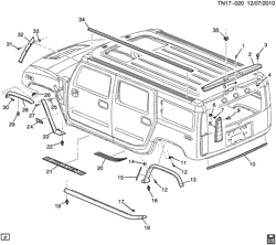 RR BODY STRUCTURE-MOLDINGS & TRIM-CARGO STOWAGE Hummer H2 SUV - 06 Bodystyle 2006-2006 N2(06) MOLDINGS & NAMEPLATES