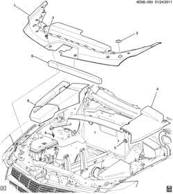 ЛИСТОВОЙ МЕТАЛЛ ПЕРЕДНЕЙ ЧАСТИ - ОБОГРЕВАТЕЛЬ - ТЕХОБСЛУЖИВАНИЕ АВТОМОБИЛЯ Cadillac CTS Coupe 2011-2014 DM47 SIGHT SHIELD/ENGINE COMPARTMENT
