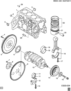 MOTEUR - CYLINDRÉE 5 Chevrolet Chevy 2009-2012 S ENGINE ASM-1.6L L4 PART 1 CYLINDER BLOCK & INTERNAL PARTS