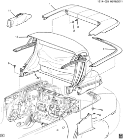 ОТДЕЛКА САЛОНА - ОТДЕЛКА ПЕРЕДН. СИДЕНЬЯ-РЕМНИ БЕЗОПАСНОСТИ Chevrolet Camaro Convertible 2011-2015 E67 FOLDING TOP MOUNTING