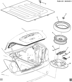 FRONT END SHEET METAL-HEATER-VEHICLE MAINTENANCE Chevrolet Sonic Sedan (Canada and US) 2014-2016 JU,JV,JW,JY69 SPARE WHEEL STOWAGE & JACK PARTS (SPARE TIRE ZAD)