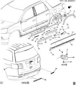 ESTRUTURA CARROCERIA TRASEIRA-MOLDURAS E ACABAMENTO - BAGAGEIRO CARGA Buick Enclave (AWD) 2011-2012 RV1 MOLDINGS/BODY-BELOW BELT (G.M.C. Z88)