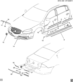 BODY MOLDINGS-SHEET METAL-REAR COMPARTMENT HARDWARE-ROOF HARDWARE Buick Lucerne 2009-2011 HR MOLDINGS/BODY-BELOW BELT (SUPER SERIES WB4)
