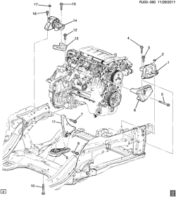 4-ЦИЛИНДРОВЫЙ ДВИГАТЕЛЬ Chevrolet Sonic Hatchback (Canada and US) 2013-2016 JV,JW,JY48 ENGINE & TRANSMISSION MOUNTING (LUV/1.4B, AUTOMATIC MH8)