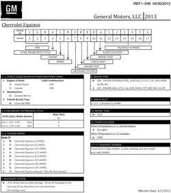MAINTENANCE PARTS-FLUIDS-CAPACITIES-ELECTRICAL CONNECTORS-VIN NUMBERING SYSTEM Chevrolet Equinox 2013-2013 L VEHICLE IDENTIFICATION NUMBERING (V.I.N.)