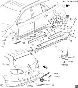RR СТРУКТУРА КУЗОВА - МОЛДИНГИ И ОТДЕЛКА - УКЛАДКА ГРУЗА Chevrolet Traverse (AWD) 2012-2012 RV1 MOLDINGS/BODY-BELOW BELT (BUICK W49)