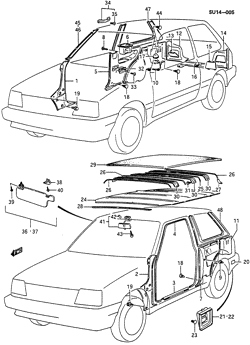 ACABADO INTERIOR-ACABADO DEL ASIENTO DELANTERO-CINTURONES DE SEGURIDAD DEL ASIENTO Chevrolet Sprint 1987-1988 M08 TRIM/INTERIOR