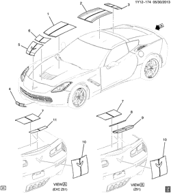 BODY MOLDINGS-SHEET METAL-REAR COMPARTMENT HARDWARE-ROOF HARDWARE Chevrolet Corvette 2014-2015 YY07 STRIPES/BODY-RACING (DTH, DTN, DTP, DTQ, DTR, DWA)
