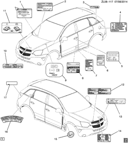 FRONT END SHEET METAL-HEATER-VEHICLE MAINTENANCE Chevrolet Captiva Sport (Canada and US) 2014-2015 LF,LR26 LABELS