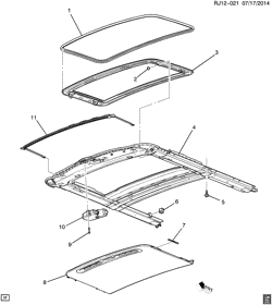 BODY MOLDINGS-SHEET METAL-REAR COMPARTMENT HARDWARE-ROOF HARDWARE Chevrolet Sonic Hatchback (Canada and US) 2013-2016 JV,JW,JY48 SUNROOF (CF5)