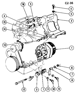 ПРОВОДКА ШАССИ-ЛАМПЫ Chevrolet Camaro 1976-1979 F L6 ENGINE GENERATOR MOUNTING (W/A.C. & A.I.R.)