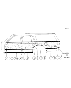BODY MOLDINGS-SHEET METAL-REAR COMPARTMENT HARDWARE-ROOF HARDWARE Buick Estate Wagon 1982-1982 BR35 MOLDINGS/BODY-SIDE (WOODGRAIN)