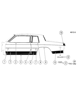 МОЛДИНГИ КУЗОВА-ЛИСТОВОЙ МЕТАЛ-ФУРНИТУРА ЗАДНЕГО ОТСЕКА-ФУРНИТУРА КРЫШИ Buick Estate Wagon 1982-1982 BN MOLDINGS/BODY-BELOW BELT