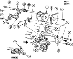 ТОПЛИВНАЯ СИСТЕМА-ВЫХЛОП-]СИСТЕМА КОНТРОЛЯ ТОКСИЧНОСТИ ВЫХЛ. ГАЗОВ Pontiac 6000 1982-1982 A A.I.R. PUMP MOUNTING-2.8L V6 (LE2/2.8X)