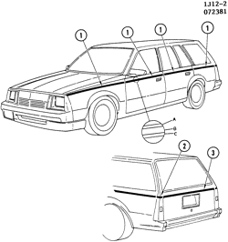 МОЛДИНГИ КУЗОВА-ЛИСТОВОЙ МЕТАЛ-ФУРНИТУРА ЗАДНЕГО ОТСЕКА-ФУРНИТУРА КРЫШИ Chevrolet Cavalier 1982-1982 JD35 STRIPES/BODY (W/TWO-TONE/D84)