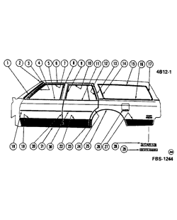 МОЛДИНГИ КУЗОВА-ЛИСТОВОЙ МЕТАЛ-ФУРНИТУРА ЗАДНЕГО ОТСЕКА-ФУРНИТУРА КРЫШИ Buick Estate Wagon 1982-1982 BR35 MOLDINGS/BODY-SIDE (EXC WOODGRAIN)