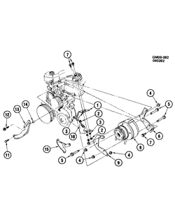 BODY MOUNTING-AIR CONDITIONING-AUDIO/ENTERTAINMENT Chevrolet Citation 1982-1982 X A/C COMPRESSOR MOUNTING-2.5L L4 (LR8/2.5R)