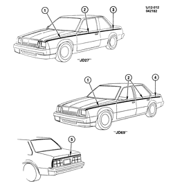 МОЛДИНГИ КУЗОВА-ЛИСТОВОЙ МЕТАЛ-ФУРНИТУРА ЗАДНЕГО ОТСЕКА-ФУРНИТУРА КРЫШИ Chevrolet Cavalier 1982-1982 JD27-69 STRIPES/BODY (W/UPR ACCENT STRIPE/D85)