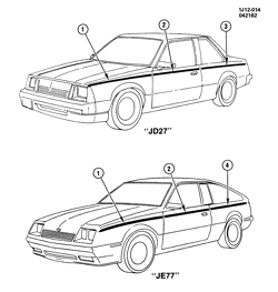BODY MOLDINGS-SHEET METAL-REAR COMPARTMENT HARDWARE-ROOF HARDWARE Chevrolet Cavalier 1982-1982 JD27 STRIPES/BODY (W/MULTI-TONE/DX5)