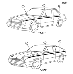 МОЛДИНГИ КУЗОВА-ЛИСТОВОЙ МЕТАЛ-ФУРНИТУРА ЗАДНЕГО ОТСЕКА-ФУРНИТУРА КРЫШИ Chevrolet Cavalier 1983-1983 JD27 STRIPES/BODY (W/MULTI-TONE/DX5)