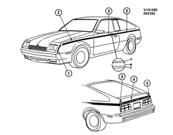 МОЛДИНГИ КУЗОВА-ЛИСТОВОЙ МЕТАЛ-ФУРНИТУРА ЗАДНЕГО ОТСЕКА-ФУРНИТУРА КРЫШИ Chevrolet Cavalier 1983-1983 JE77 STRIPES/BODY (W/TWO-TONE/D84)